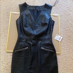Black Zara V neck Faux Leather dress